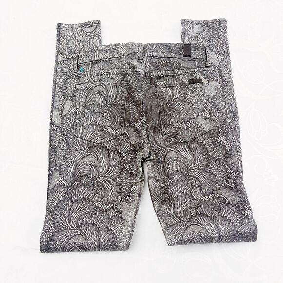 7 For All Mankind The Skinny Metallic Patterned Denim Jeans SZ25 - Picture 2 of 6